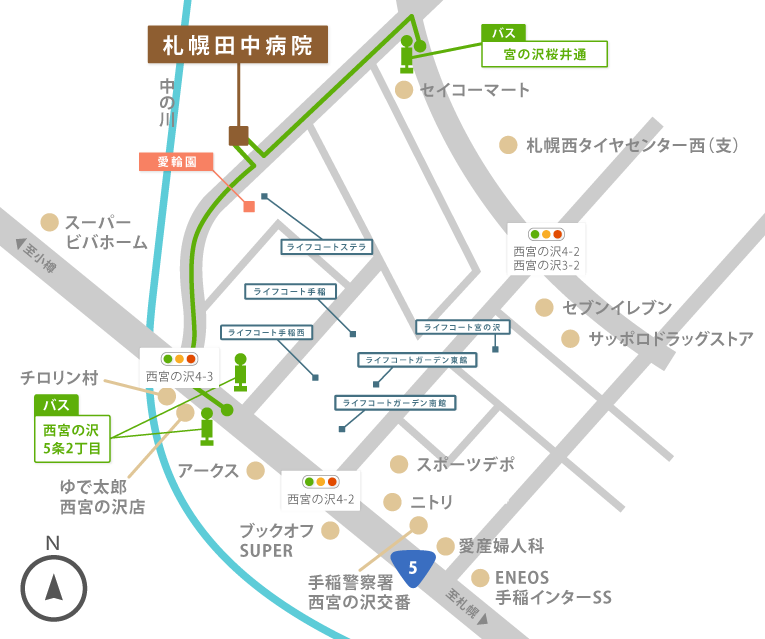 札幌田中病院の周辺地図